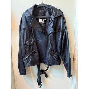 DKNY 100% Leather ~ Motorcycle Jacket Black ~ Women's Size M